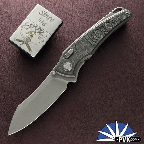 Hawk Knives Talon Stonewashed M390 Blade, Black Dunes Carbon Fiber Handle Scales