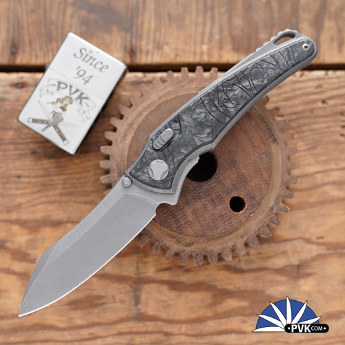 Hawk Knives Talon Stonewashed M390 Blade, Marble Carbon Fiber Handle Scales