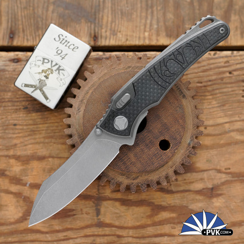Hawk Knives Talon Stonewashed M390 Blade, Carbon Fiber Handle Scales