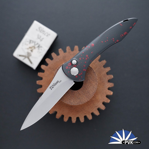 TiNives 3.25 Automatic, Bead Blasted 154CM Blade, Red Splatter Aluminum Handles