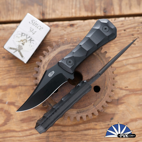 Auxiliary Manufacturing Pocket Bowie Fixed Blade,  DLC 14C28N Blade, Black G10 Handle Deadhead Series