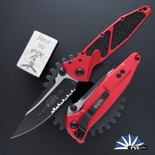 Microtech Factory Seconds Socom Elite Manual 160-2RD Single Edge Black Partial Serrated Blade, Red Handle