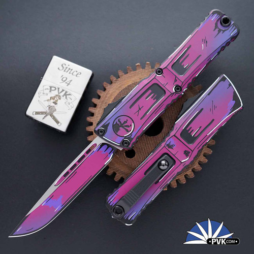 Microtech Combat Troodon Gen 3 1143-1PUCOMICS Purple Comic Single Edge Blade, Purple Comic Strip Handle Signature Series