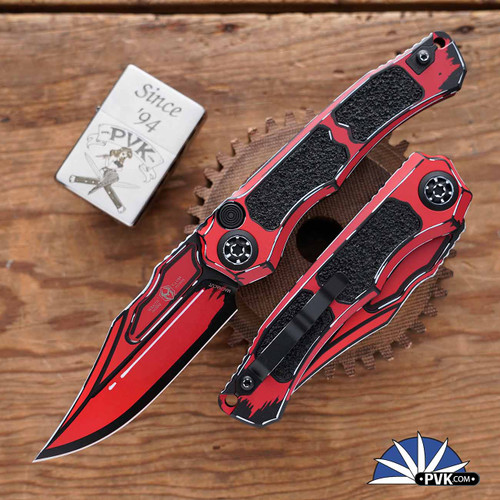 Heretic Knives Wraith V4 Auto Bowie Blade, Cel Shade Red