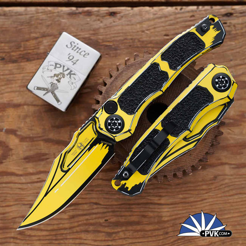 Heretic Knives Wraith V4 Auto Bowie Blade, Cel Shade Yellow