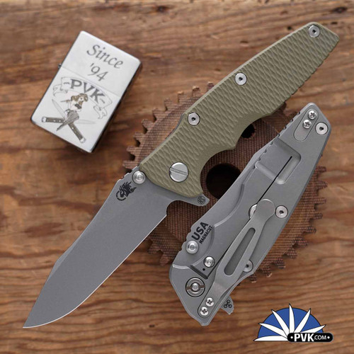 Hinderer 3.5″ Eklipse Skinny Slicer Hollow Ground Working Finish Magnacut Blade, OD Green G10 Scale, Working Finish Ti Frame