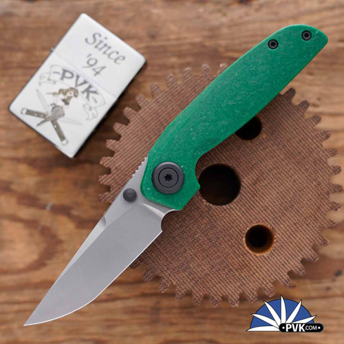 HMC Knives Transient 2.9 V3 Subliner Zir-Satin Magnacut Blade, Green Glass Composite Handle