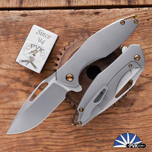 Koenig Knives Arius Flipper, Burnished W/PF, Smooth Blasted Titanium Handles,  Bronze HW