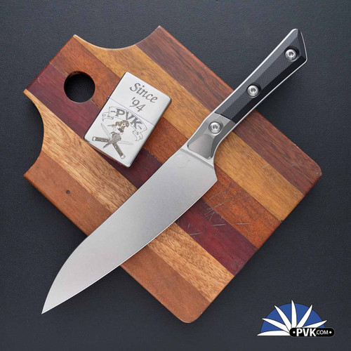 Microtech Kitchen Utility Knife 3400B-10BK Stonewashed Blade, Bead Blasted Bolsters W/Black G10