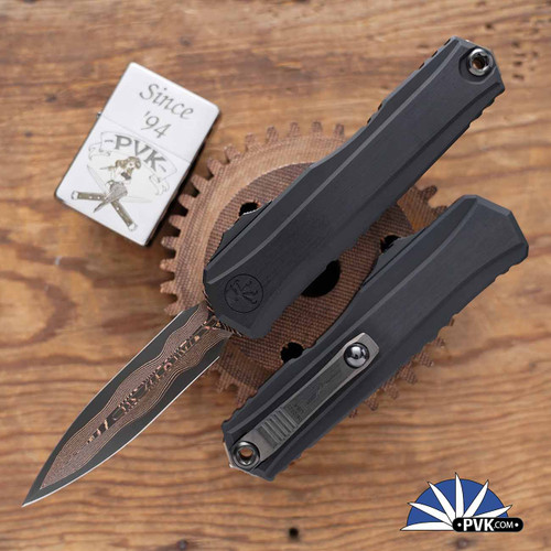 Microtech/Marfione Select Cypher Gen 2 1242-16MS3 Double Edge Blued Baker Forge Copper Mai Blade, Damhefted Handle, TIT Accents