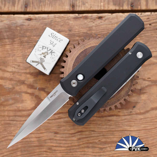 Protech Large Don Auto 1921-MOP Black Handle Satin Finish Blade