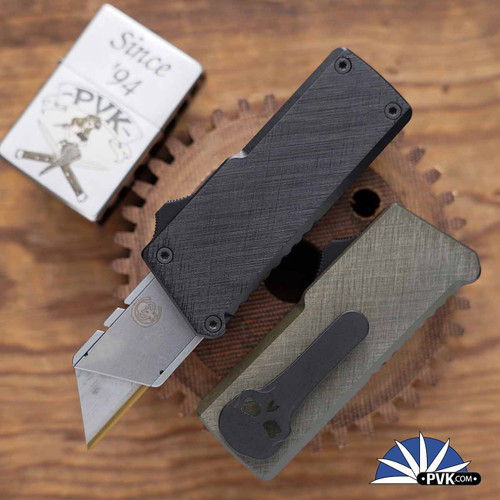 Chaves Knives Chaves Handy Utility Blade CHUB OTF Razor Blade, Black Top Green Bottom Crosshatch Pattern w/ Black HW