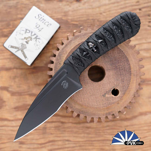 Bastinelli Creations Custom SIN Fixed Blade N690, Black Tsukamaki Wrap W/Black Skull Menuki