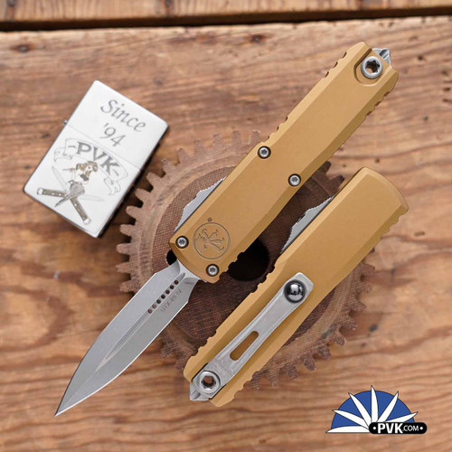 Microtech UTX-85 Gen 4 D/E 12324-10APTA Apocalyptic Double Edge Blade, Tan Handle
