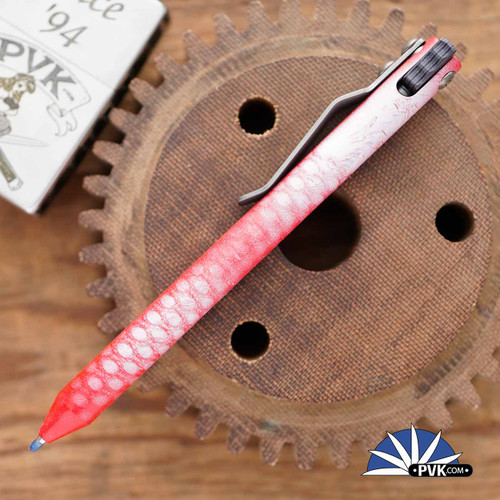 Maverick Customs Full Size FU Flipper Universal Pen Red & White Cerakoted Aluminum,  SW Titanium Clip, Black & Gray G10 Flipper