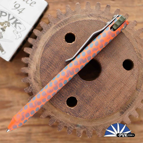 Maverick Customs Full Size FU Flipper Universal Pen Patterned Orange & Gray Cerakoted Aluminum,  SW Titanium Clip, Black & Green G10 Flipper