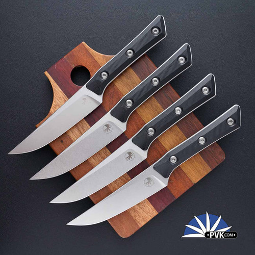Microtech Kitchen 4.5 Steak Knife Set 3600-10SETBK Stonewashed Blade, Black G10