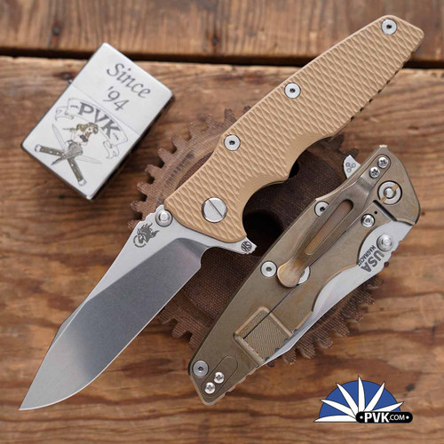 Hinderer 3.5″ Eklipse Skinny Slicer Hollow Ground Stonewash Finish Magnacut Blade, Coyote G10 Scale, Stonewashed Bronze Ti Frame
