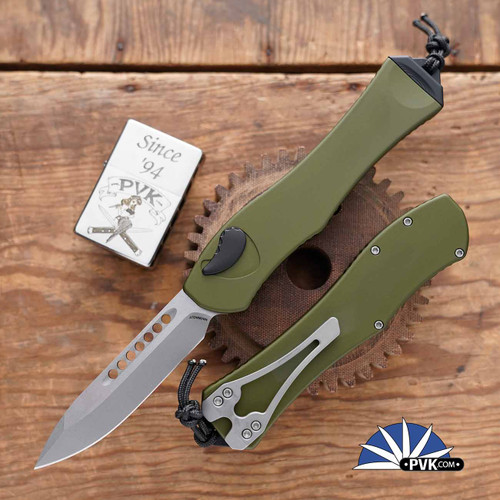 Heretic Knives Hydra V.4 H407-5A-GRN Battleworn Magnacut Single Edge Blade, OD Green Aluminum Handle