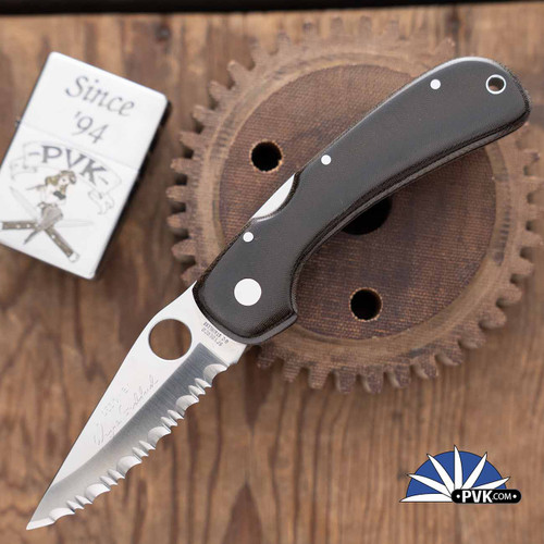 Spyderco Wayne Goddard Jr, Full Serrated G-2 Stainless Blade, Black Micarta Handles, C18S