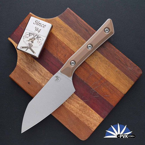 Microtech Kitchen 4.2" Santoku Knife 3300-10CE Stonewashed Blade, Coyote Tan G10