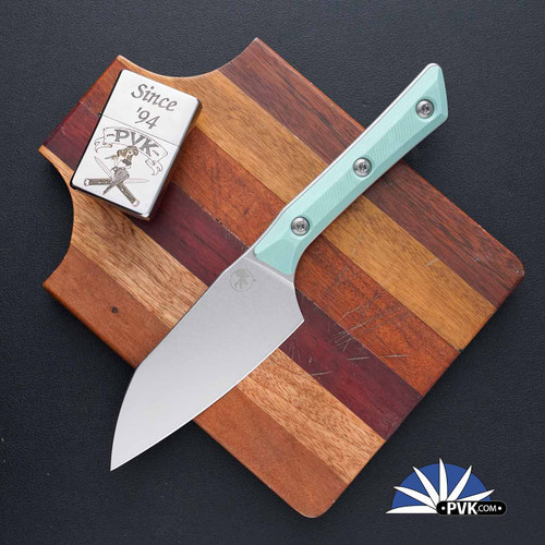 Microtech Kitchen 4.2" Santoku Knife 3300-10CA Stonewashed Blade, Caribbean Blue G10