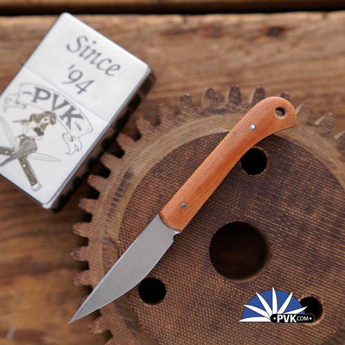 Chuck Gedraitis Custom Neck Knife, Drop Point Nitro-V Satin Finish, Natural Linen Micarta Scales