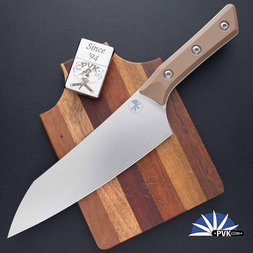 Microtech Kitchen 8" Chef Knife 3000-10CE Stonewashed Blade, Coyote Tan G10