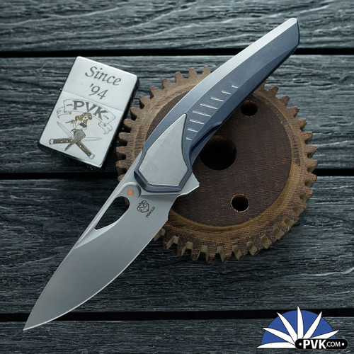 Poikilo Blade VK-ZAME "Shark" S2, Pearlescent Stonewash M398, Blue Titanium Integral Handle