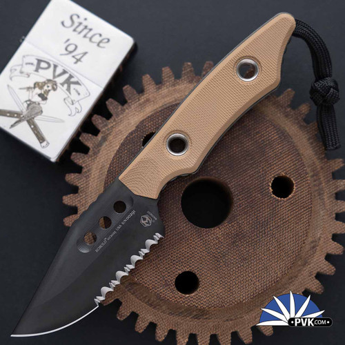 Heretic Knives Kobold H065-6B-FDE/G10 DLC Magnacut Serrated Bowie Blade, FDE G10 Handle Scales