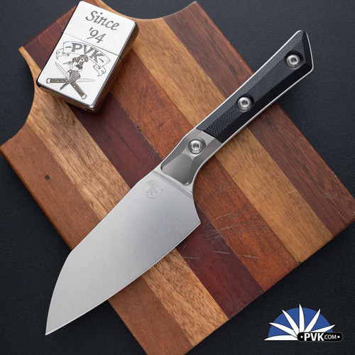 Microtech Kitchen 4.2" Santoku Knife 3300B-10BK Stonewashed Blade, Titanium Bolster W/Black G10