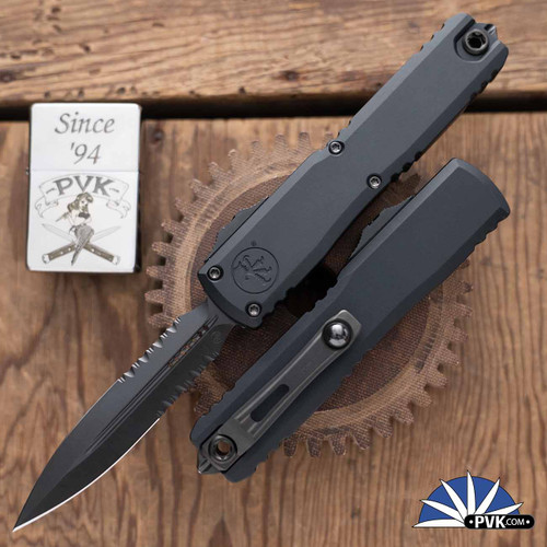 Microtech Ultratech ZBP Gen 3 1122-2DLCTSH Double Edge Black DLC Partial Serrated Blade, Black Handle, Shadow