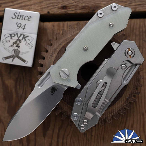 Hinderer Half Track Slicer, Stonewashed Magnacut Blade, Stonewash Finish W/Translucent Green G10 Scale