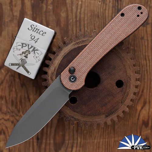 CIVIVI Elementum Button Lock, Brown Micarta Scales, 3.47" Gray Stonewashed 14C28N Blade