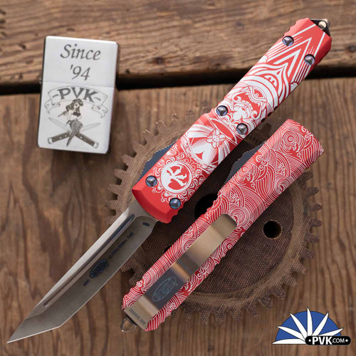 PVK Custom Ghost Samurai/ Waves Microtech Ultratech 123-10RD Bronze Tanto Blade, Red Handle, Burnt Bronze HW