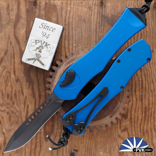 Heretic Knives Hydra H408-6A-BLU, Black DLC Recurve Blade, Blue Chassis