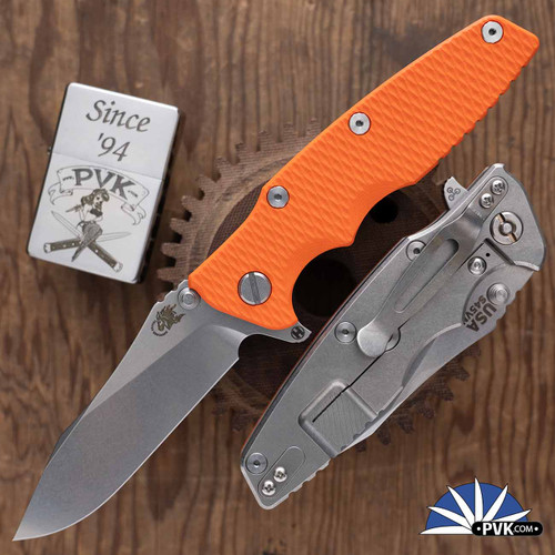Hinderer 3.5″ Eklipse Slicer Hollow Ground Stonewash Finish CPM S45VN Blade, Orange G10 Scale, Stonewash Finish Ti Frame
