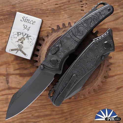 Hawk Knives Talon DLC M390 Blade, Black Dunes Carbon Fiber Handle Scales