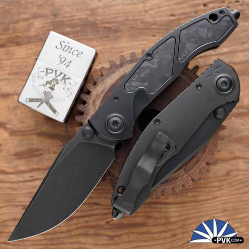 Custom Knife Factory/Anthony Marfione Sokosha,  Black DLC M398 Blade, Black DLC Titanium Handle W/Carbon Fiber Inlays