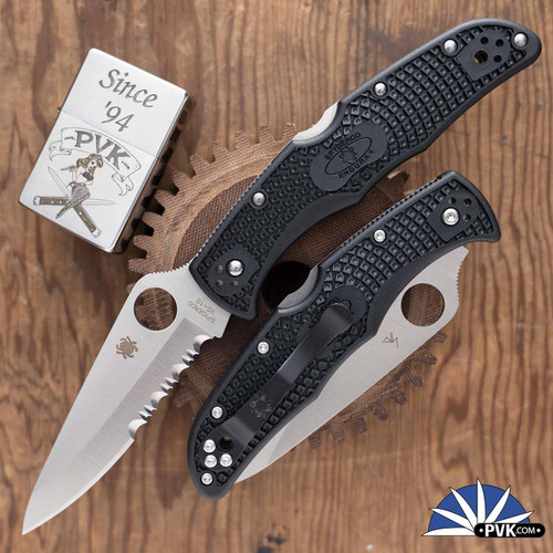 Spyderco Endura, Partial Serrated Satin VG10 Blade, Black FRN Handles, C10PSBK
