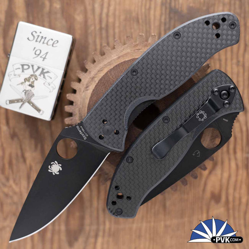 Spyderco Tenacious, Black Drop Point Blade, Black G10/Carbon Fiber Handle Scales