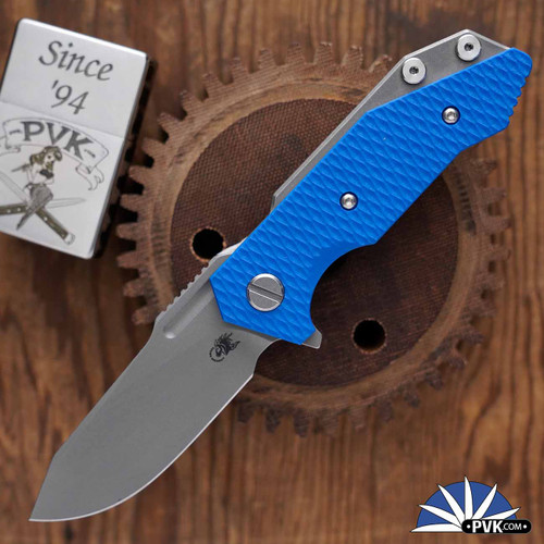 Hinderer Half Track Slicer, Working Finish Magnacut Blade, Working Finish W/Blue G10 Scale