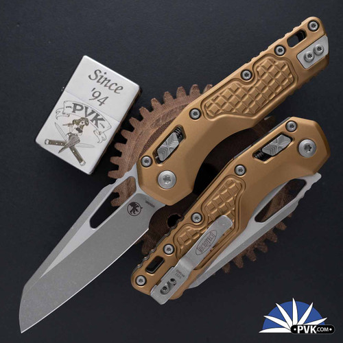 Microtech Standard Issue (MSI) 210-10APFRTA,  Apocalyptic Blade, Ram-Lok Aluminum Tan Frag Patterned Handle