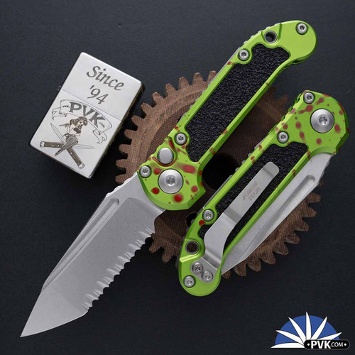 Microtech LUDT Gen 3 1136-12Z Tanto Stonewashed Full Serrated Blade, Zombie Handle Grip Inlay