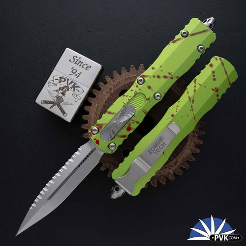 Microtech Dirac Delta 227-12Z Full Serrated Stonewashed Blade, Zombie Handle