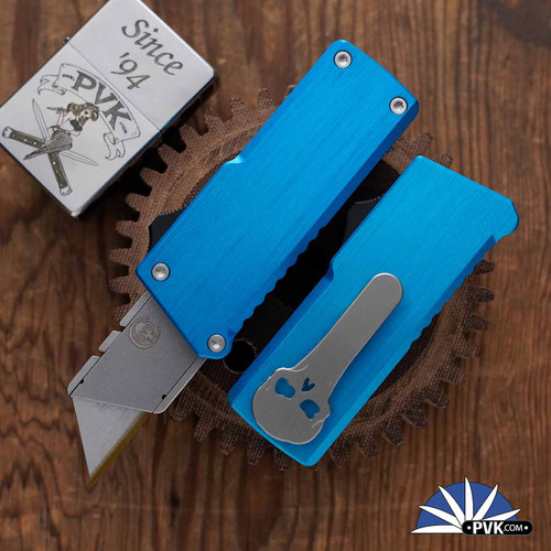 Chaves Knives Chaves Handy Utility Blade CHUB OTF Razor Blade, Blue Aluminum, Satin Hardware