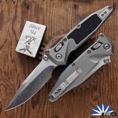 Marfione Custom Knives Socom Elite RAM-LOK, Cracked Ice Clip Point M390MK Blade, Double Vapor Blast Titanium Handles W/Textured Inlay, Blue Ti Accents, Prototype