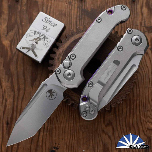 Microtech LUDT Gen 3 1136-10MS5, Stonewashed Tanto Blade, Slabside Titanium Handle Scales W/Purple Titanium Accents, Marfione Select