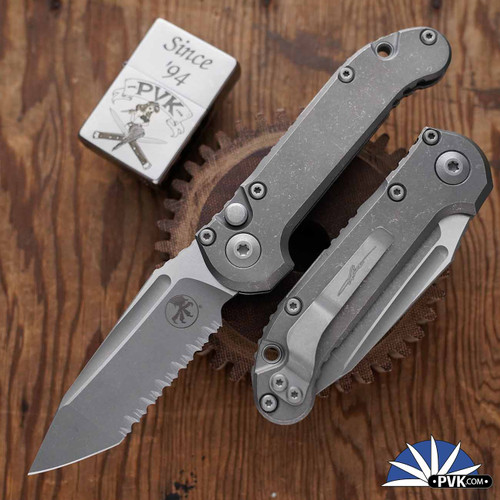 Microtech LUDT Gen 3 1136-12APMS1 Apocalyptic Full Serrated Tanto Blade, Slabside Titanium Handle Scales, Marfione Select