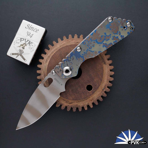 Strider Knives SnG Tiger Stripe Magnacut Drop Point Blade, Partizan Camo Titanium Handle w/Partizan Camo Clip